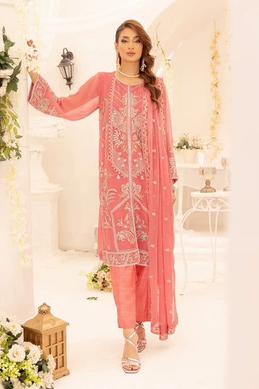 3 Piece - Embroidered Chiffon Suit