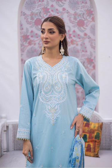 3 Piece - Dobby Dyed Embroidered Suit