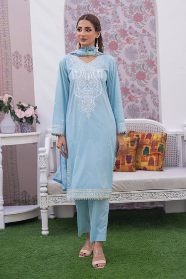 3 Piece - Dobby Dyed Embroidered Suit