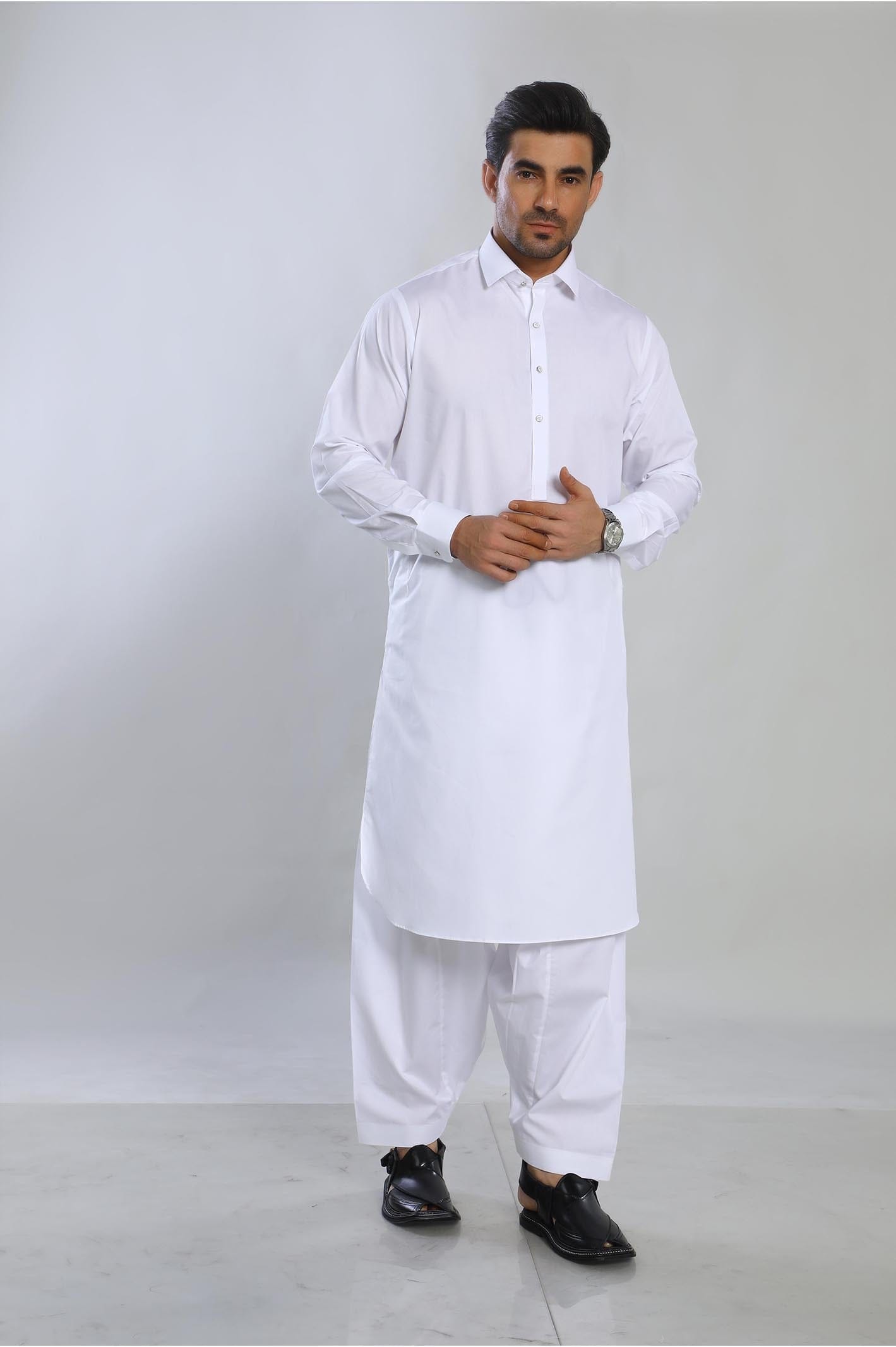 White Blended Casual Shalwar Kameez For Men | Prime Point Store