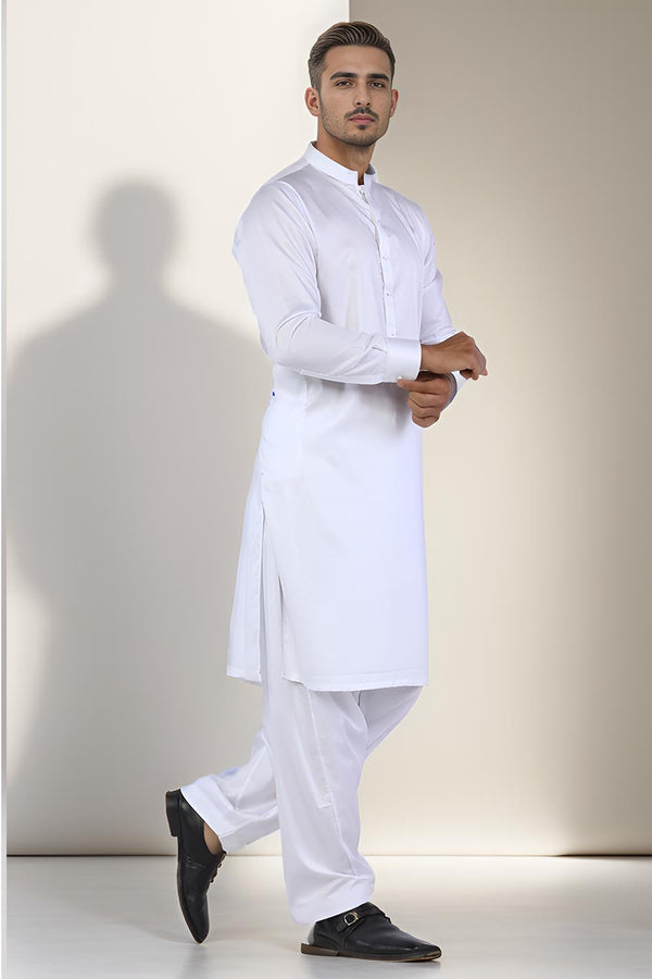 White Blended Casual Shalwar Kameez For Men - Prime Point Store