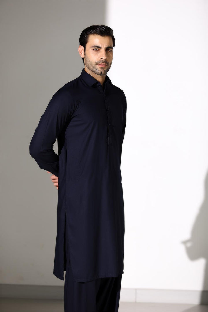 Dark Blue Blended Casual Shalwar Kameez For Men - Prime Point Store