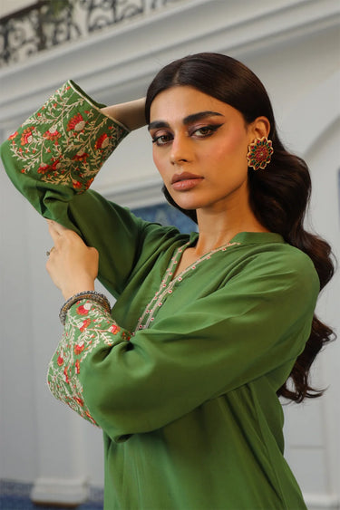2 Pc Solid Embroidered Slub Linen Stitched Suit