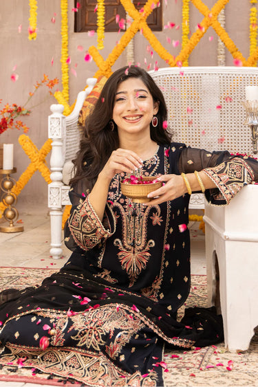 3 Piece - Embroidered Chiffon Suit