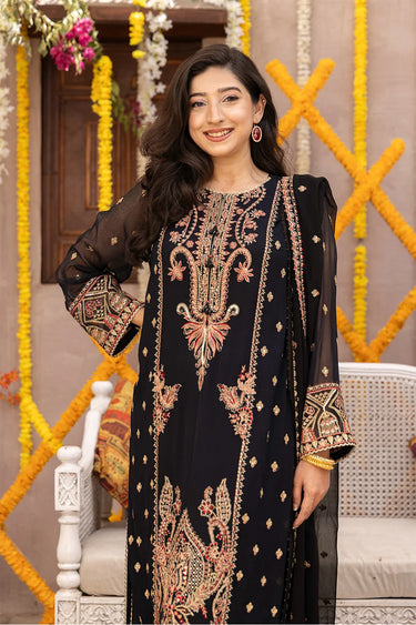 3 Piece - Embroidered Chiffon Suit