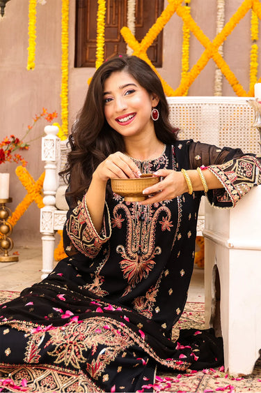 3 Piece - Embroidered Chiffon Suit