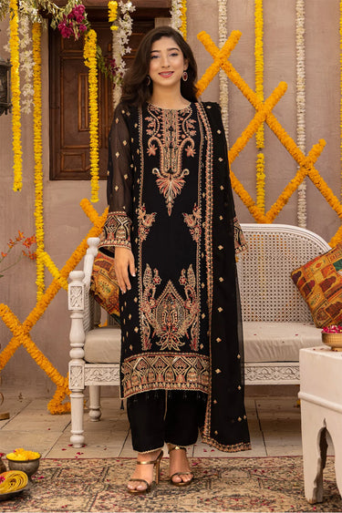 3 Piece - Embroidered Chiffon Suit