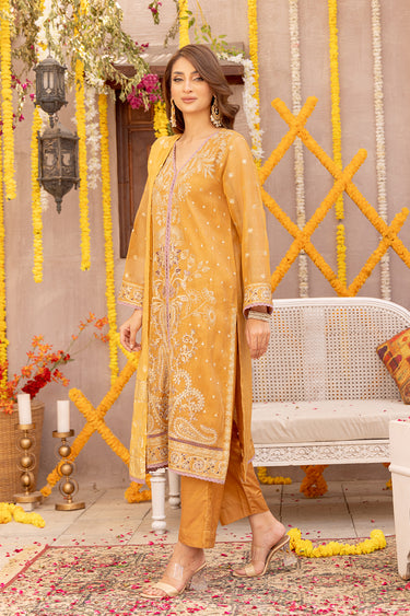 3 Pc Embroidered Zari Net Luxury Stitched Suit