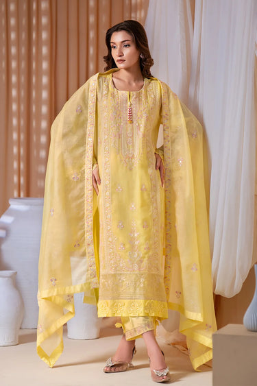 3-Piece Embroidered Khaddi Net Suit