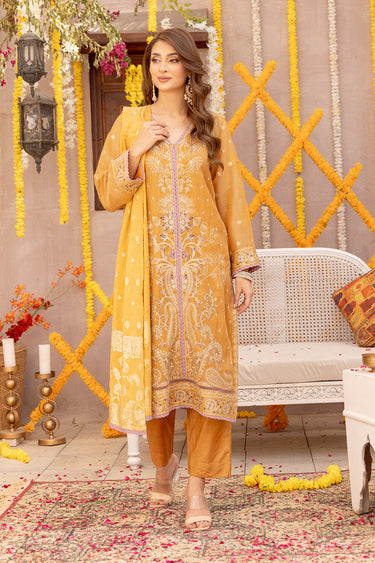 3 Pc Embroidered Zari Net Luxury Stitched Suit