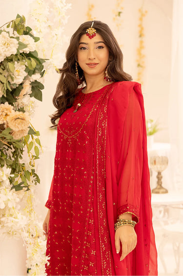 3 Piece - Embroidered Chiffon Suit