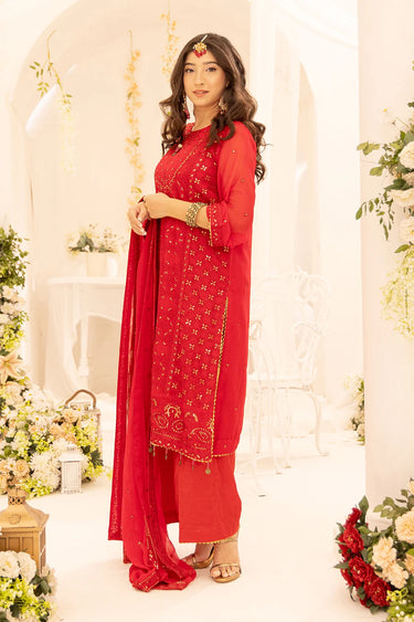 3 Piece - Embroidered Chiffon Suit