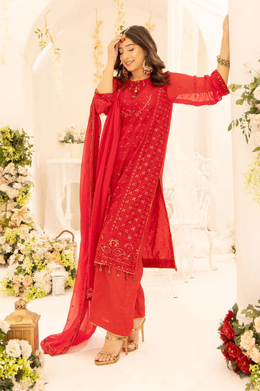 3 Piece - Embroidered Chiffon Suit