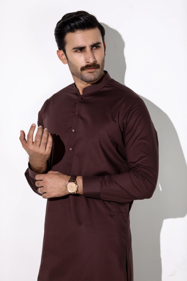 Choco Brown Blended Casual Shalwar Kameez For Men - Prime Point Store