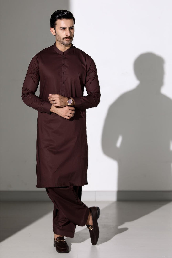 Choco Brown Blended Casual Shalwar Kameez For Men - Prime Point Store