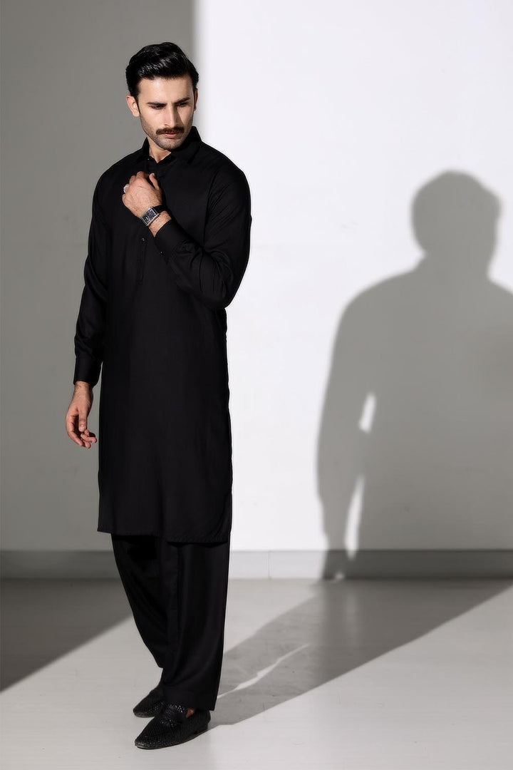 Black Blended Casual Shalwar Kameez For Men - Prime Point Store