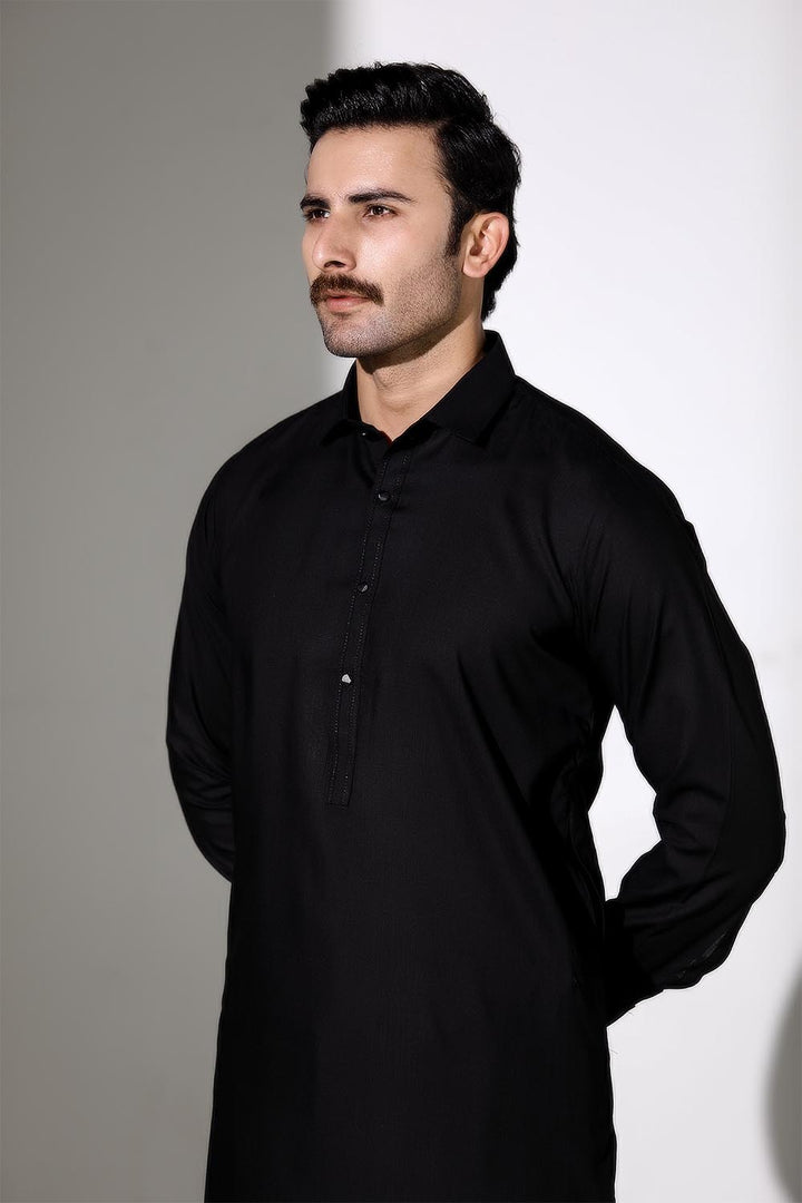 Black Blended Casual Shalwar Kameez For Men - Prime Point Store