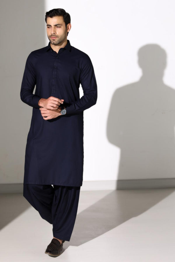 Dark Blue Blended Casual Shalwar Kameez For Men - Prime Point Store