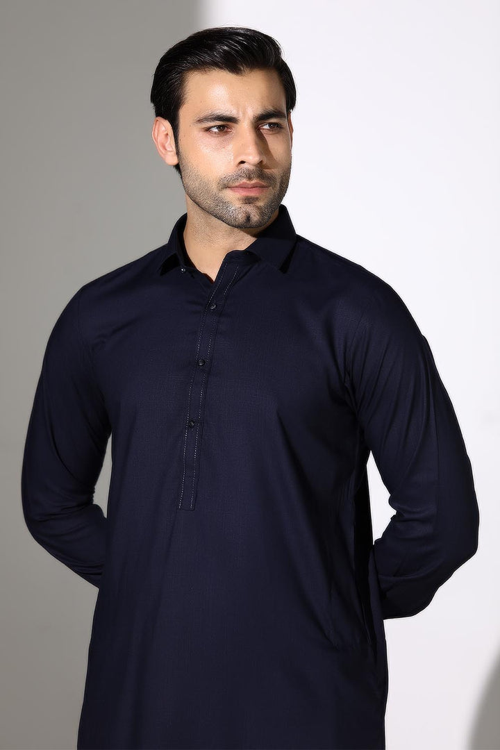 Dark Blue Blended Casual Shalwar Kameez For Men - Prime Point Store