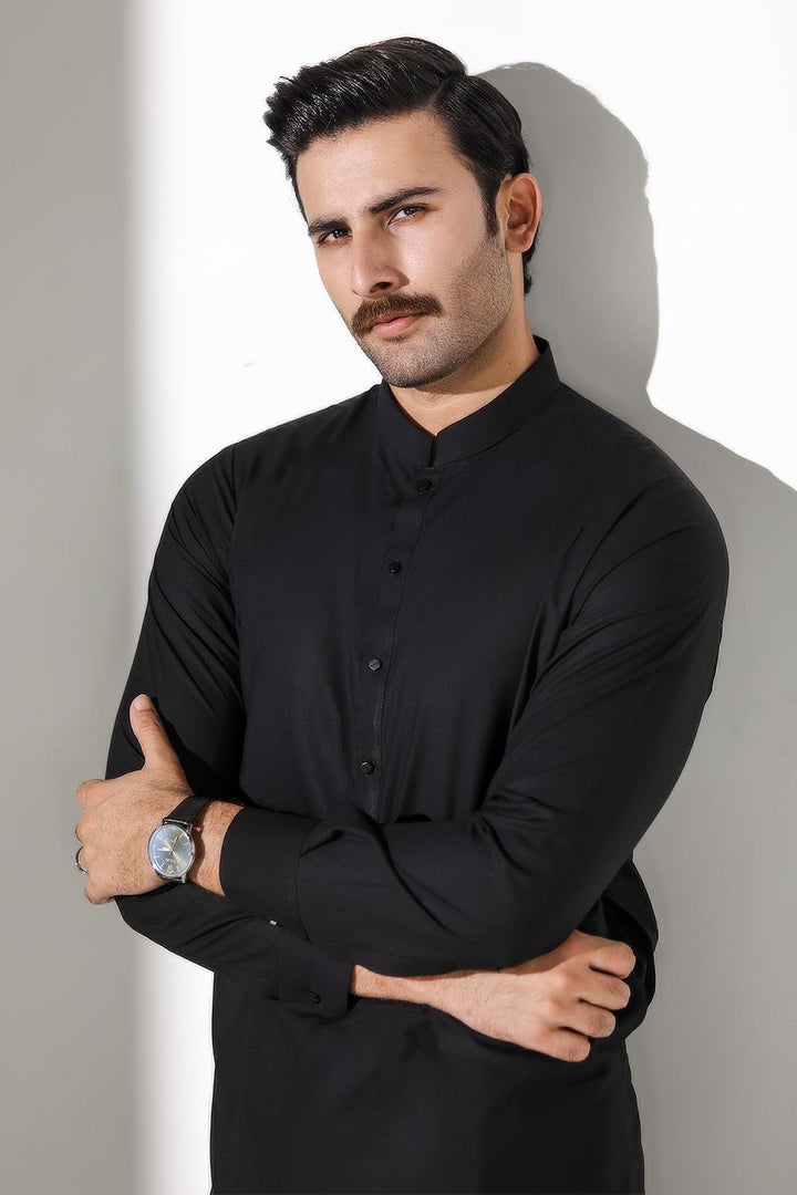 Black Blended Casual Shalwar Kameez For Men - Prime Point Store