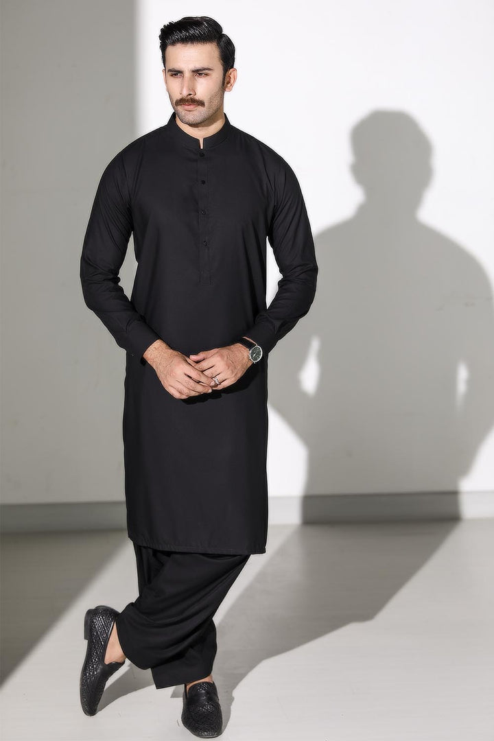 Black Blended Casual Shalwar Kameez For Men - Prime Point Store