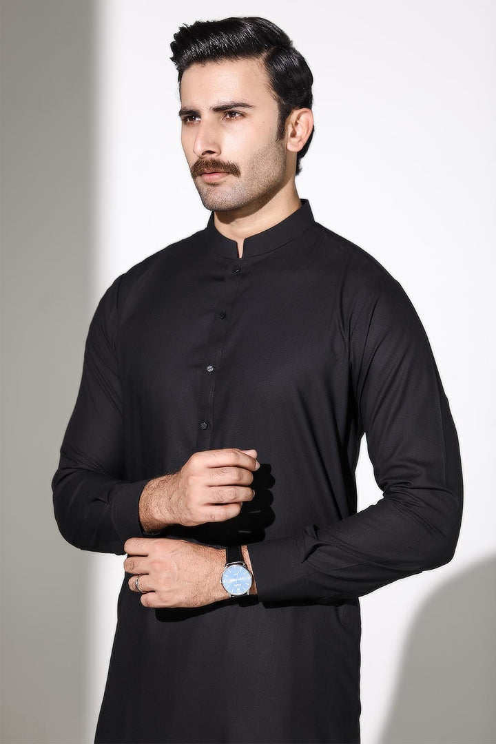 Black Blended Casual Shalwar Kameez For Men - Prime Point Store