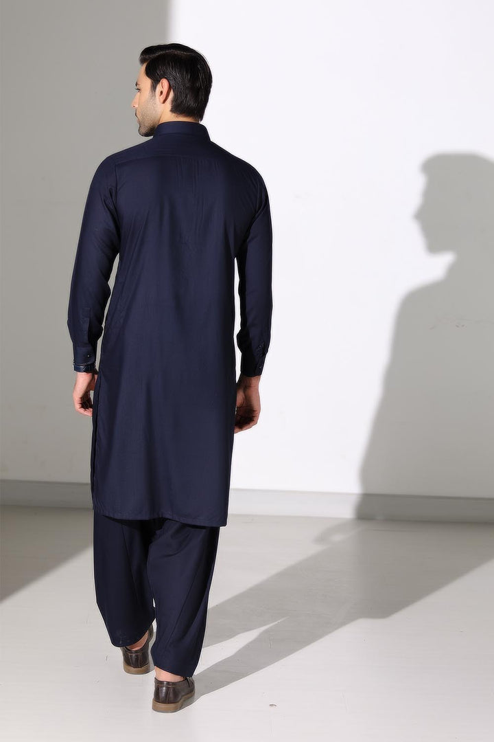 Dark Blue Blended Casual Shalwar Kameez For Men - Prime Point Store