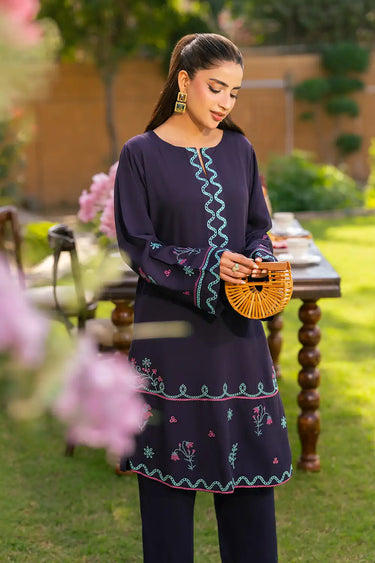 2 Piece - Embroidered Linen Suit