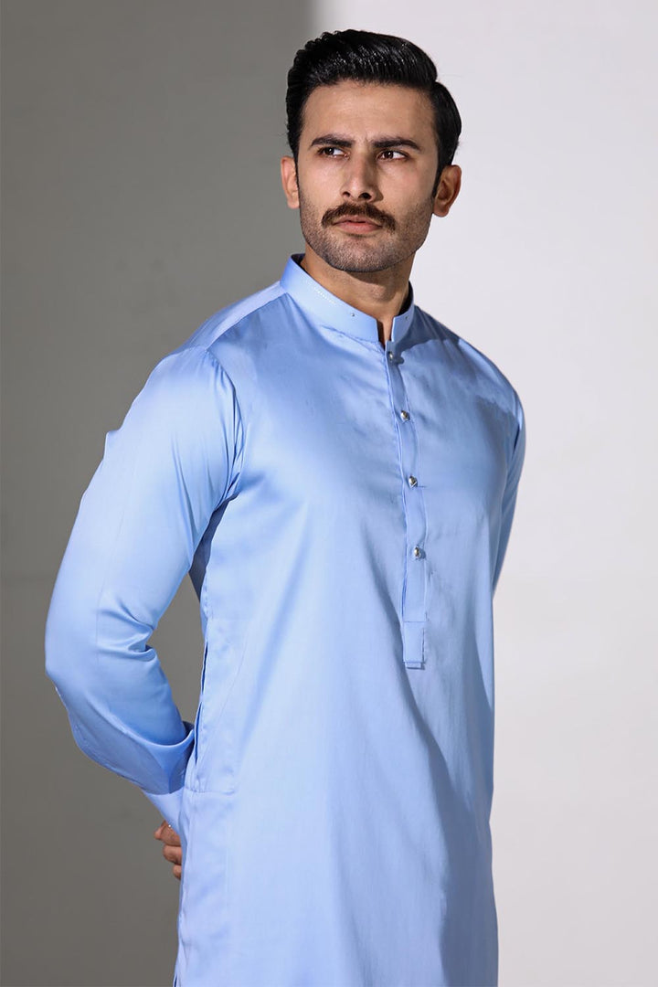 Light Blue Blended Casual Shalwar Kameez For Men - Prime Point Store