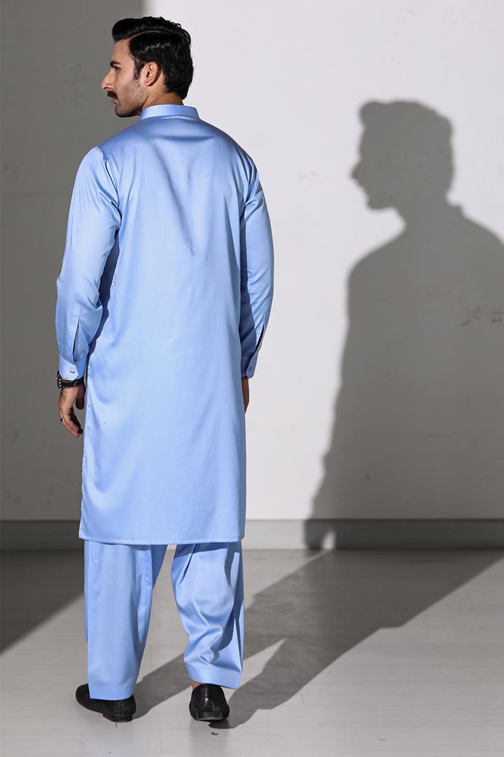 Light Blue Blended Casual Shalwar Kameez For Men - Prime Point Store