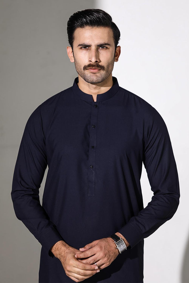 Navy Blue Cotton Unstitched Suit For Men - Prime Point Store