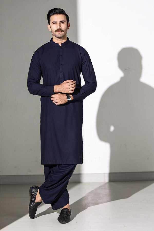 Navy Blue Cotton Unstitched Suit For Men - Prime Point Store