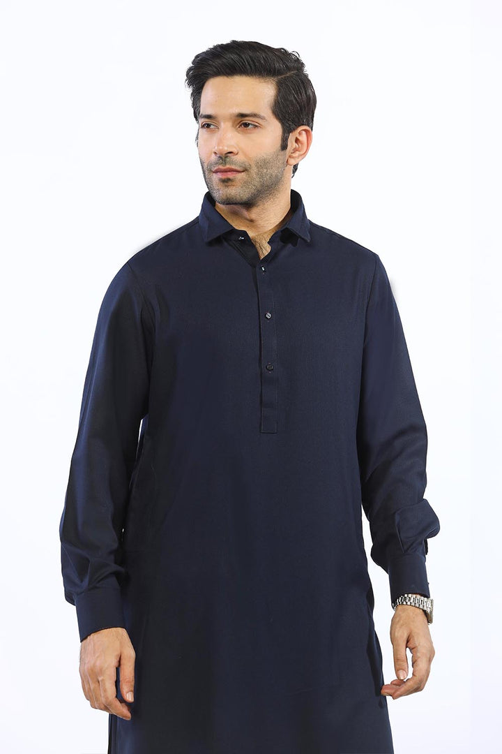 Navy Blue Texture Wash & Wear Shalwar Kameez - Prime Point Store