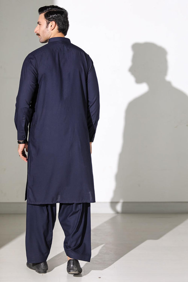 Navy Blue Cotton Unstitched Suit For Men - Prime Point Store