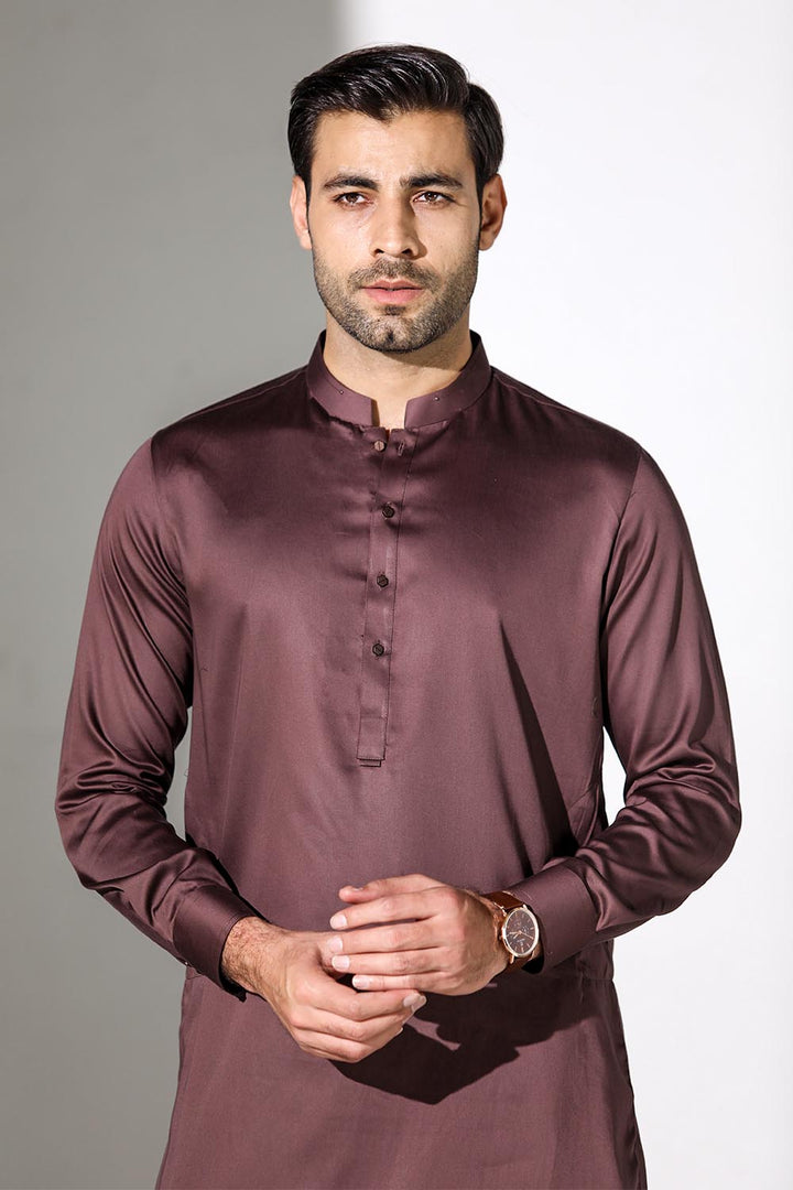 Dark Brown Blended Casual Shalwar Kameez For Men - Prime Point Store