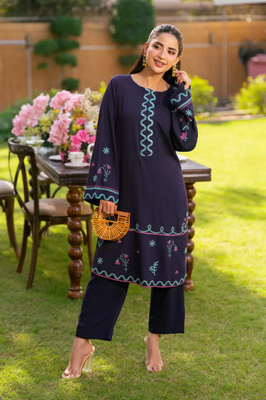 2 Piece - Embroidered Linen Suit