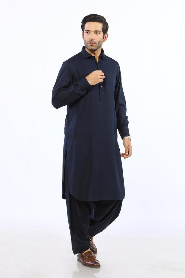 Navy Blue Texture Wash & Wear Shalwar Kameez - Prime Point Store