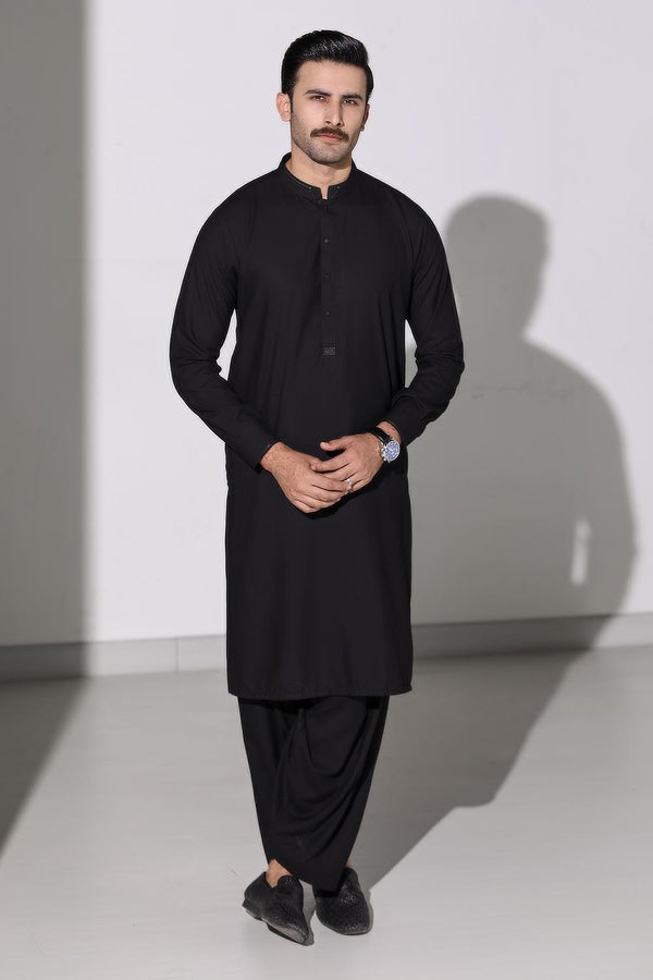 Black Blended Casual Shalwar Kameez For Men - Prime Point Store
