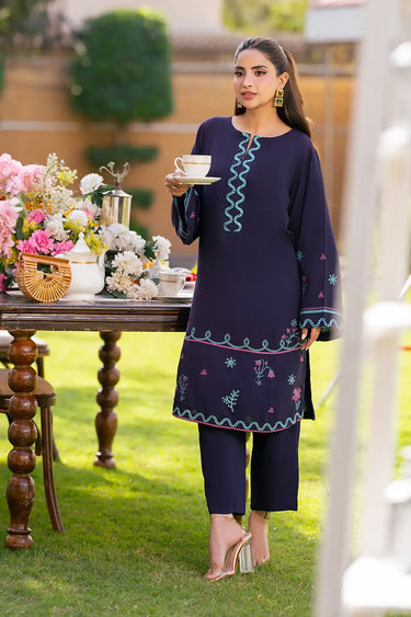 2 Piece - Embroidered Linen Suit