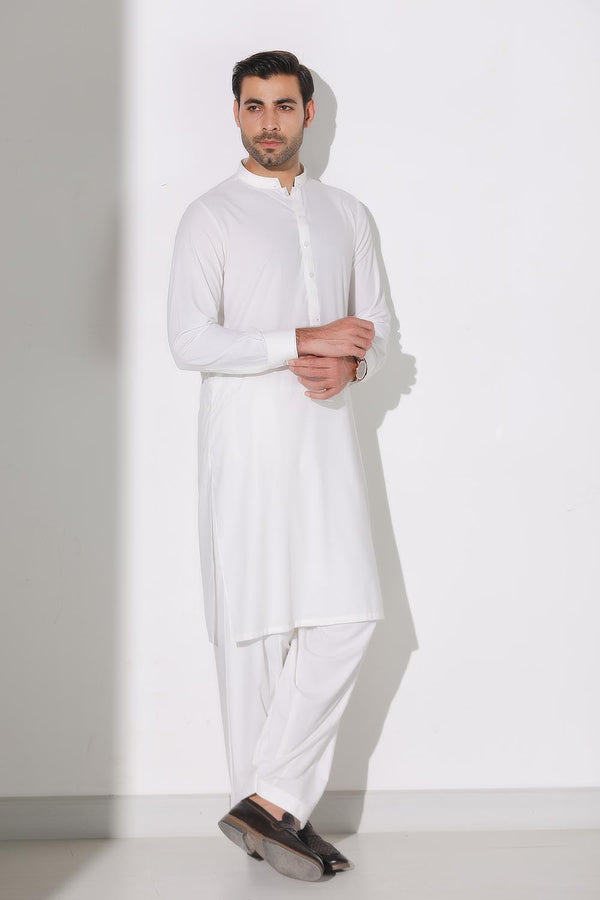Off White Blended Casual Shalwar Kameez For Men - Prime Point Store