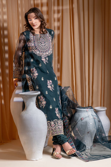 3 Piece - Embroidered Organza Suit