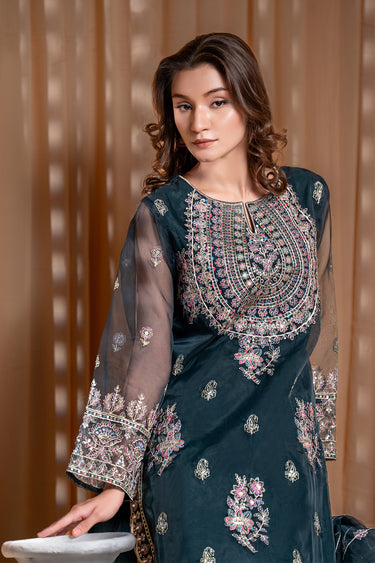 3 Piece - Embroidered Organza Suit