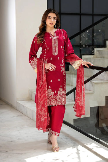 3 Piece - Dyed Embroidered Cambric Suit