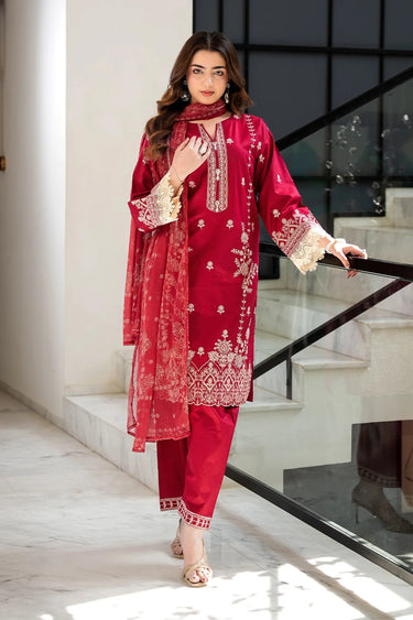 3 Piece - Dyed Embroidered Cambric Suit