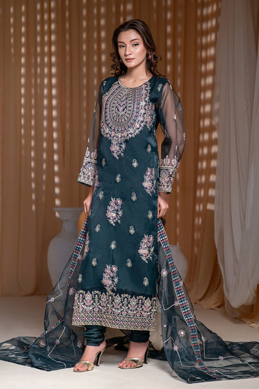 3 Piece - Embroidered Organza Suit