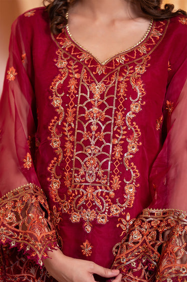3 Piece - Embroidered Organza Suit