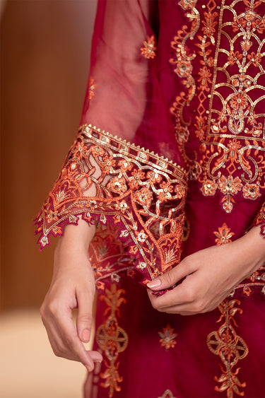 3 Piece - Embroidered Organza Suit