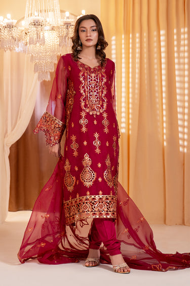 3 Piece - Embroidered Organza Suit