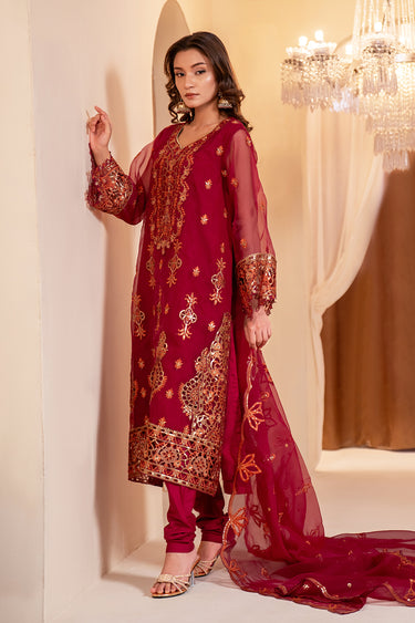 3 Piece - Embroidered Organza Suit