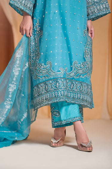 3 Piece - Embroidered Organza Suit